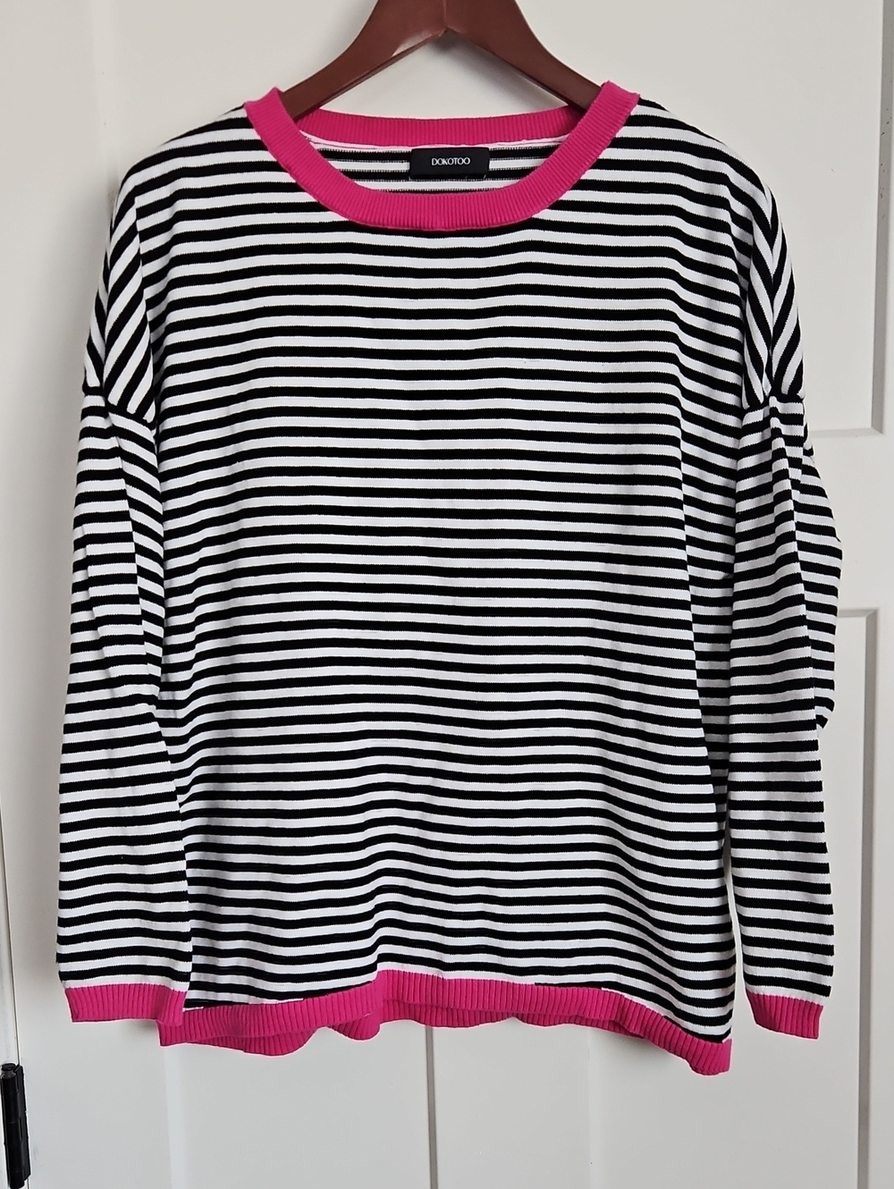 Dokotoo Striped Sweater Pink Trim 100% Cotton Women's XL